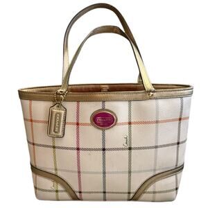 Coach Peyton Small Tattersall Plaid Tote F48586 Purse